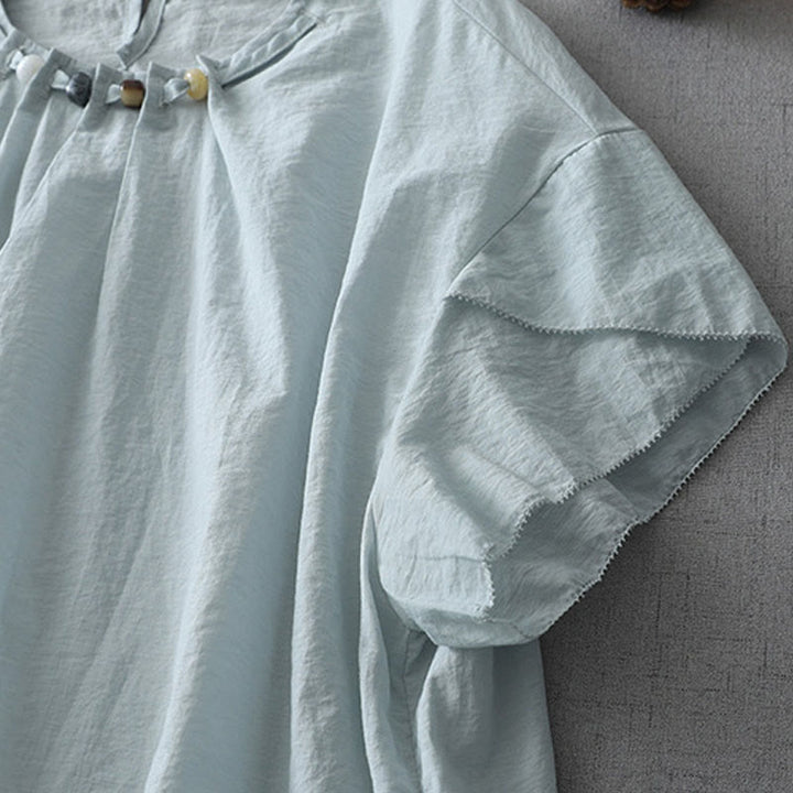 Buddha Stones Beads Crew Neck Design Cotton Short Sleeve Women's Shirt - image 3