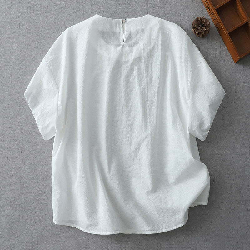 Buddha Stones Beads Crew Neck Design Cotton Short Sleeve Women's Shirt - image 6