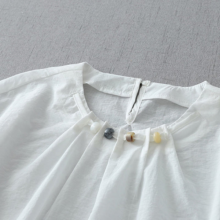 Buddha Stones Beads Crew Neck Design Cotton Short Sleeve Women's Shirt - image 7