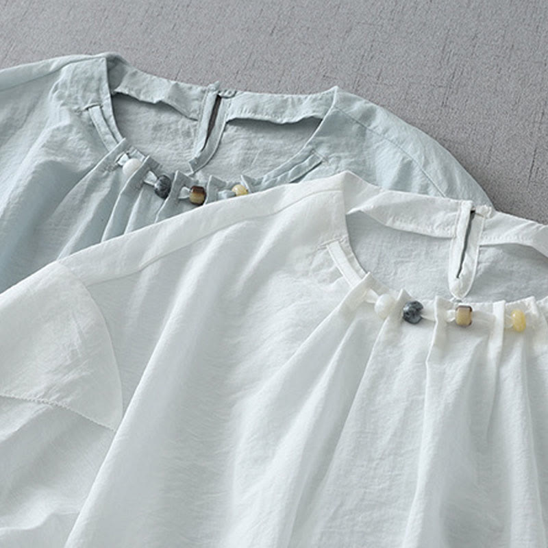 Buddha Stones Beads Crew Neck Design Cotton Short Sleeve Women's Shirt - image 14