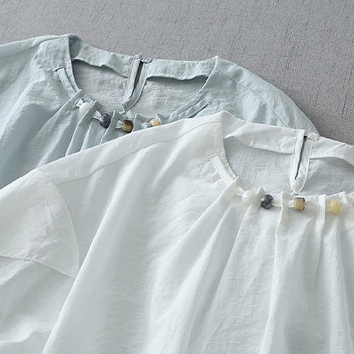 Buddha Stones Beads Crew Neck Design Cotton Short Sleeve Women's Shirt - image 14