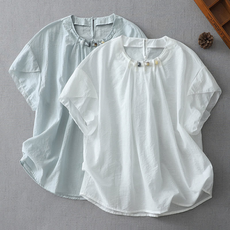 Buddha Stones Beads Crew Neck Design Cotton Short Sleeve Women's Shirt - image 1
