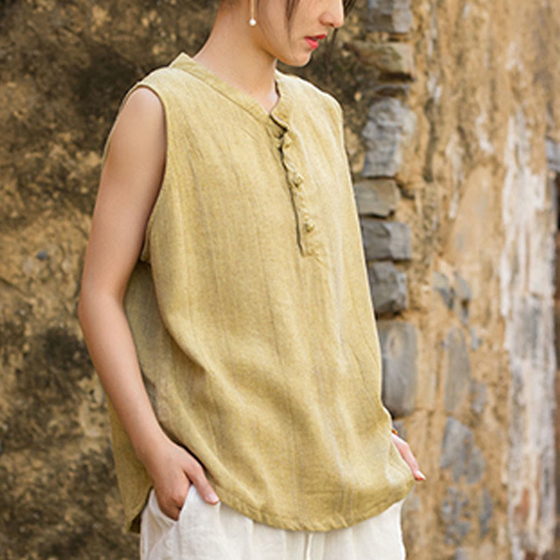 Buddha Stones Summer Tie-dye Buttons Linen Sleeveless Women's Vest - image 2