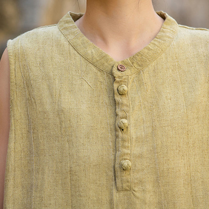 Buddha Stones Summer Tie-dye Buttons Linen Sleeveless Women's Vest - image 7