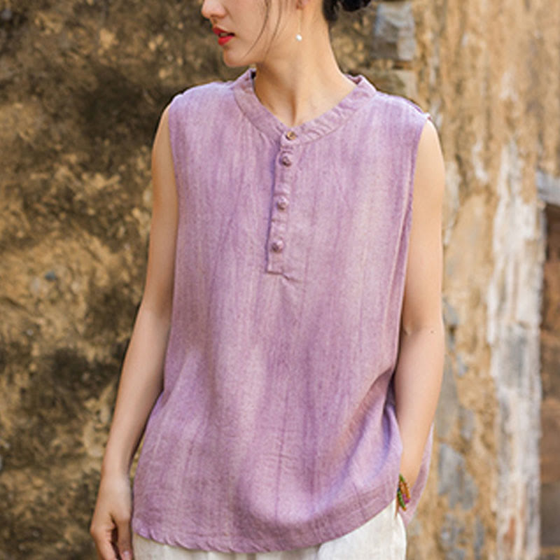 Buddha Stones Summer Tie-dye Buttons Linen Sleeveless Women's Vest - image 14