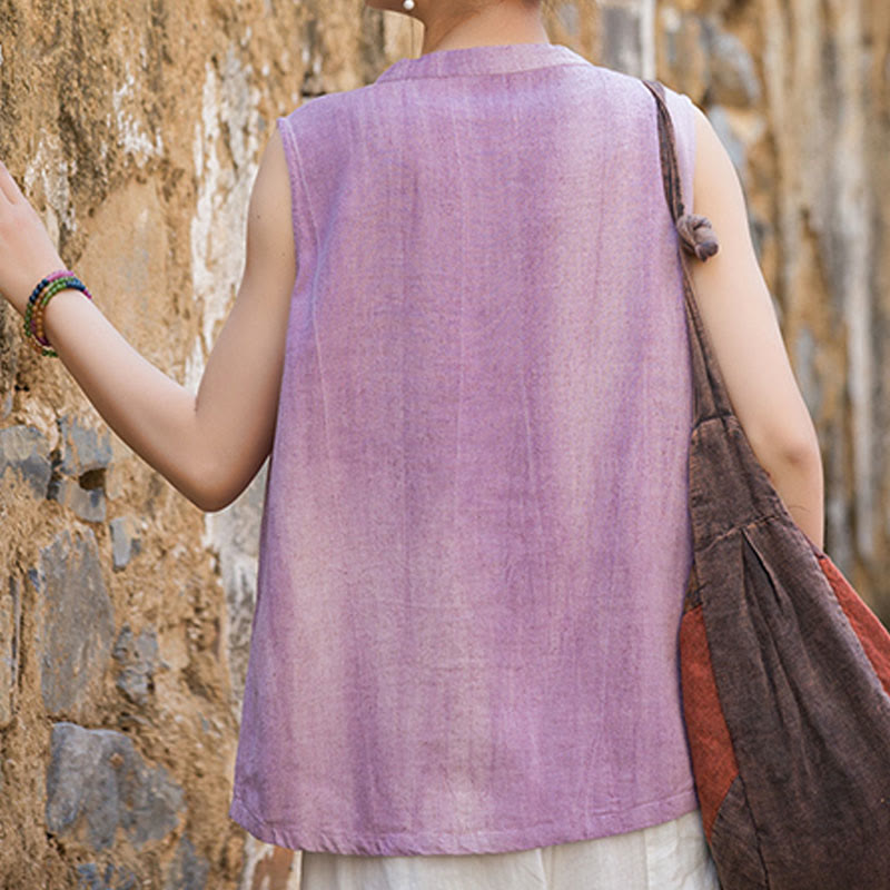 Buddha Stones Summer Tie-dye Buttons Linen Sleeveless Women's Vest - image 11