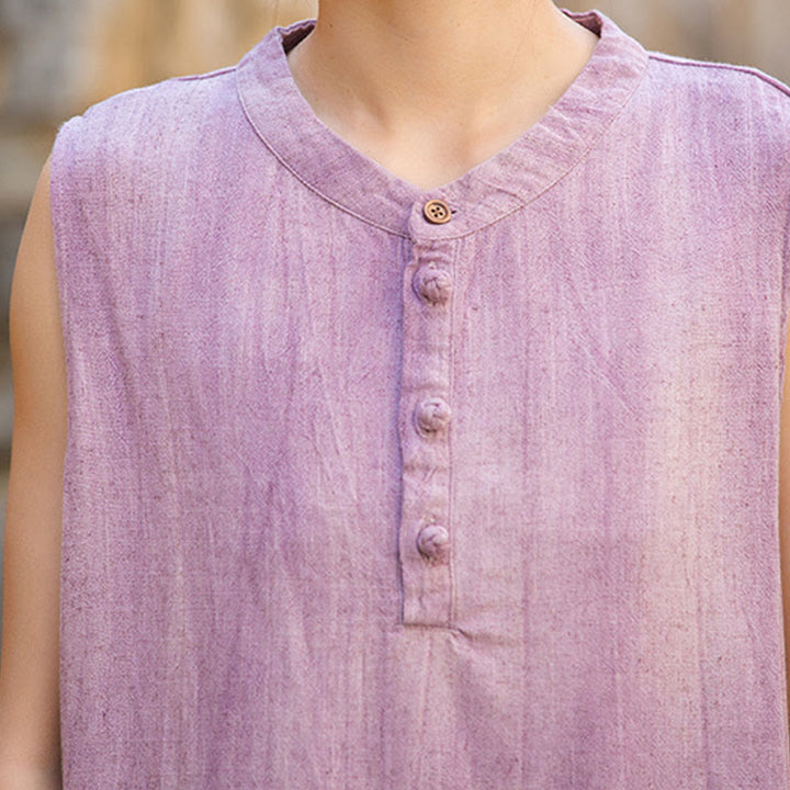 Buddha Stones Summer Tie-dye Buttons Linen Sleeveless Women's Vest - image 18
