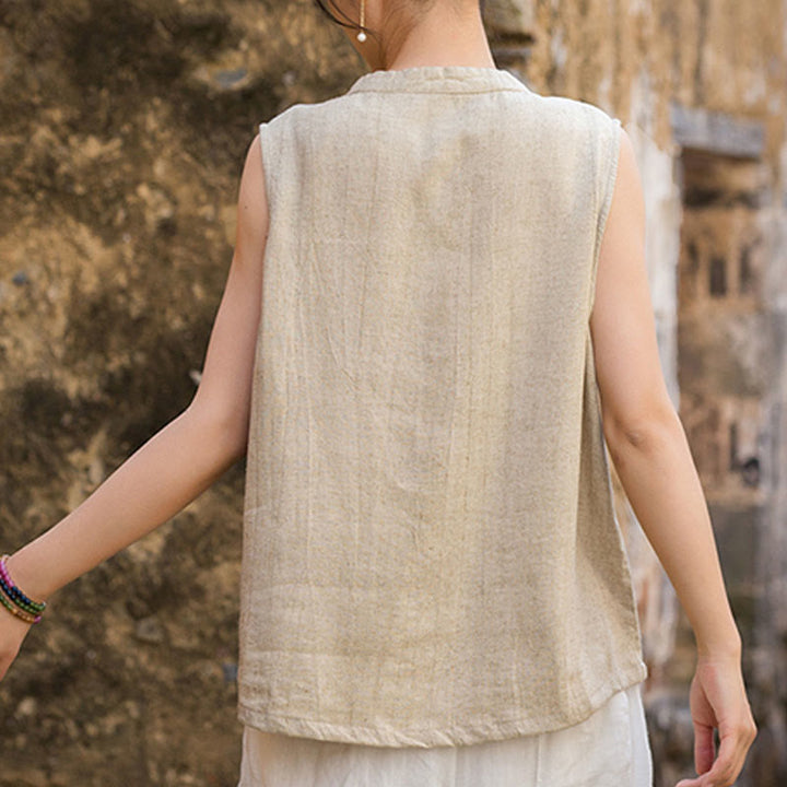 Buddha Stones Summer Tie-dye Buttons Linen Sleeveless Women's Vest - image 24