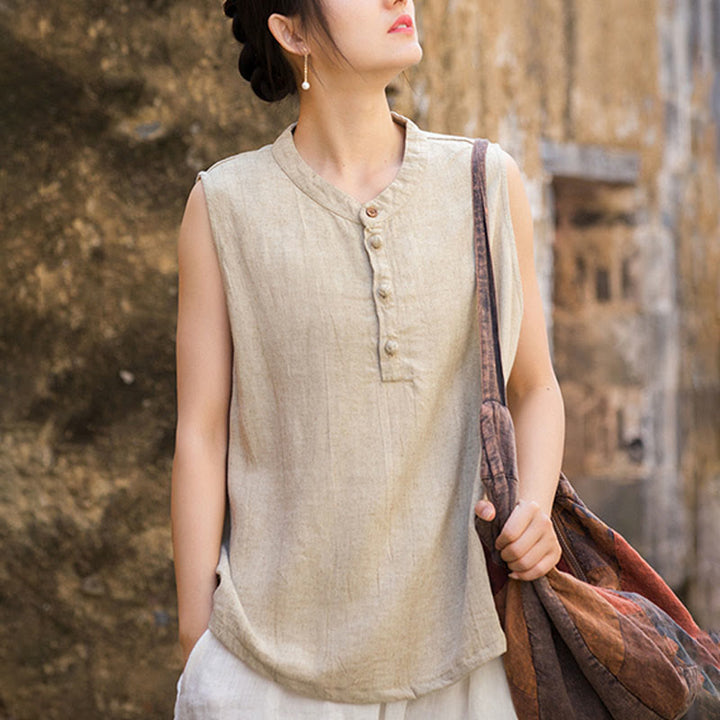 Buddha Stones Summer Tie-dye Buttons Linen Sleeveless Women's Vest - image 21