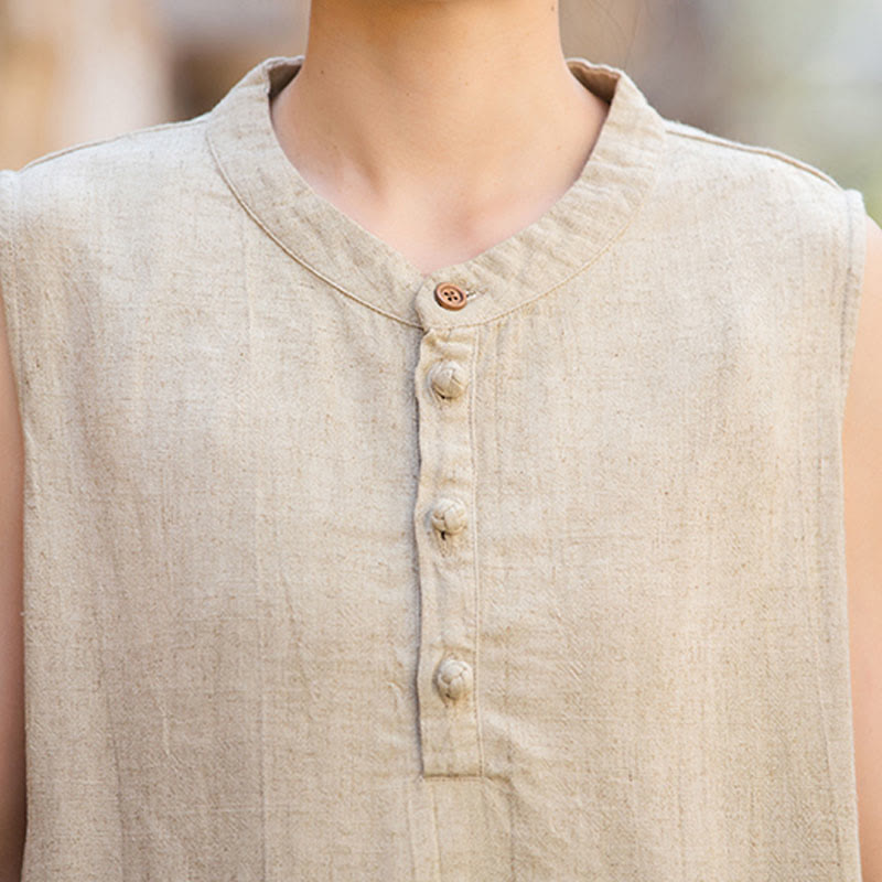 Buddha Stones Summer Tie-dye Buttons Linen Sleeveless Women's Vest - image 27