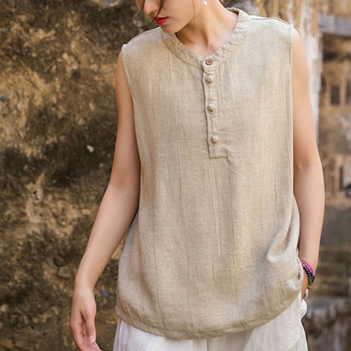Buddha Stones Summer Tie-dye Buttons Linen Sleeveless Women's Vest - image 22