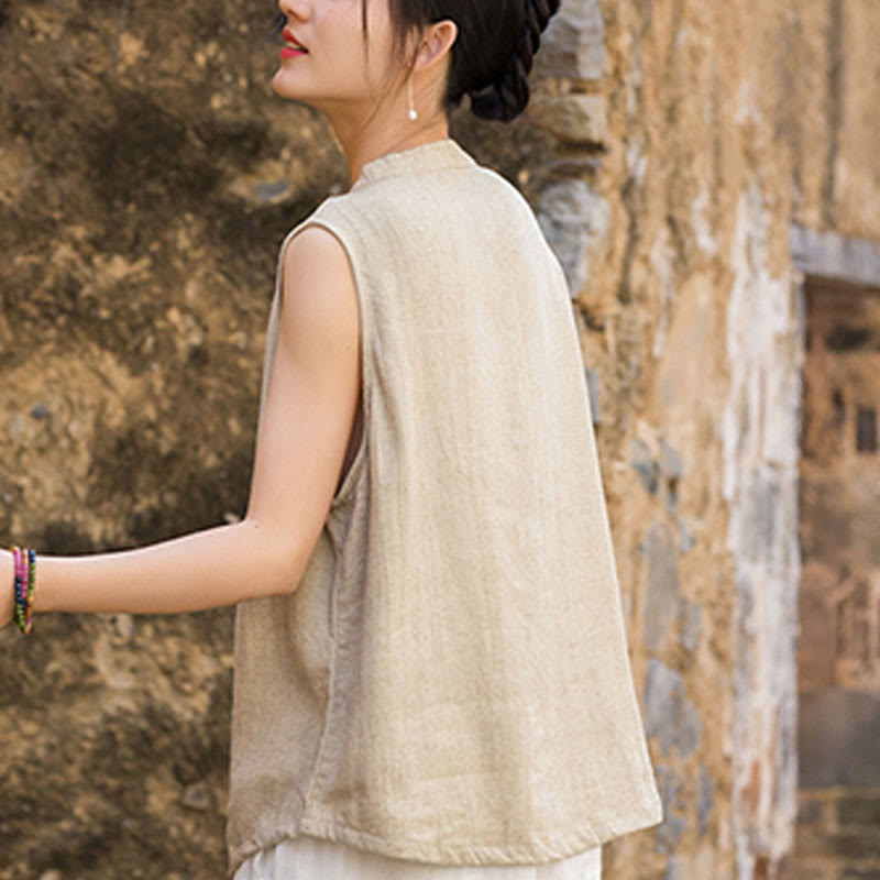 Buddha Stones Summer Tie-dye Buttons Linen Sleeveless Women's Vest - image 25