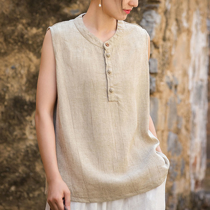 Buddha Stones Summer Tie-dye Buttons Linen Sleeveless Women's Vest - image 23