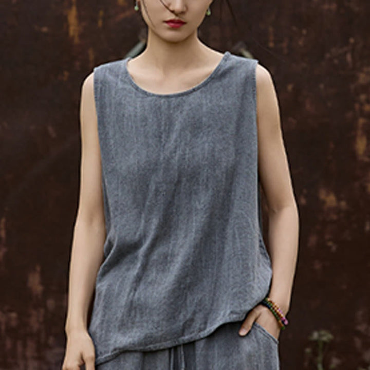 Buddha Stones Summer Tie-dye Linen Crew Neck Sleeveless Women's Vest - image 11