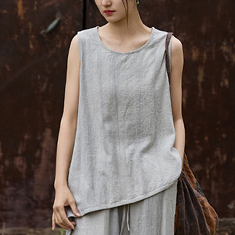 Buddha Stones Summer Tie-dye Linen Crew Neck Sleeveless Women's Vest - image 18
