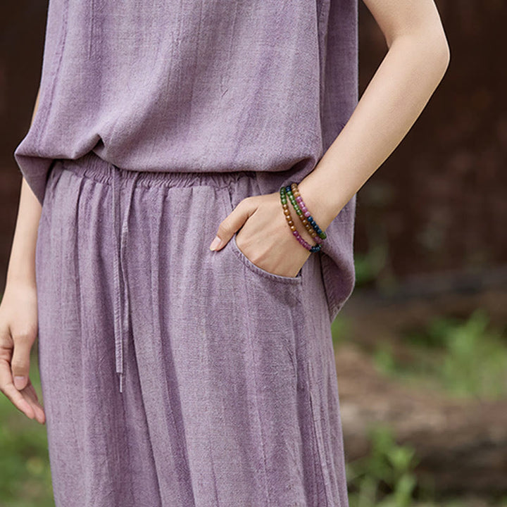 Buddha Stones Casual Tie-Dye Women's Linen Wide Leg Pants With Pockets - image 6