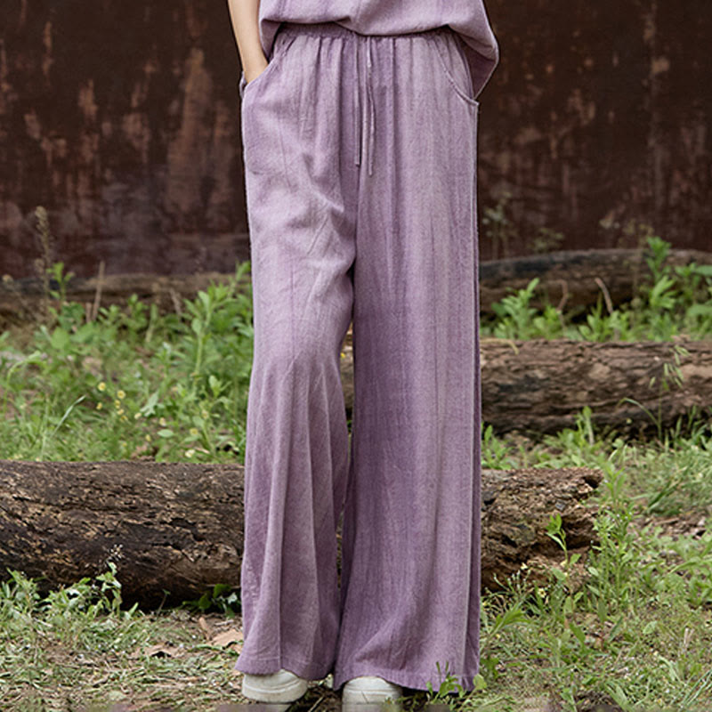 Buddha Stones Casual Tie-Dye Women's Linen Wide Leg Pants With Pockets - image 1