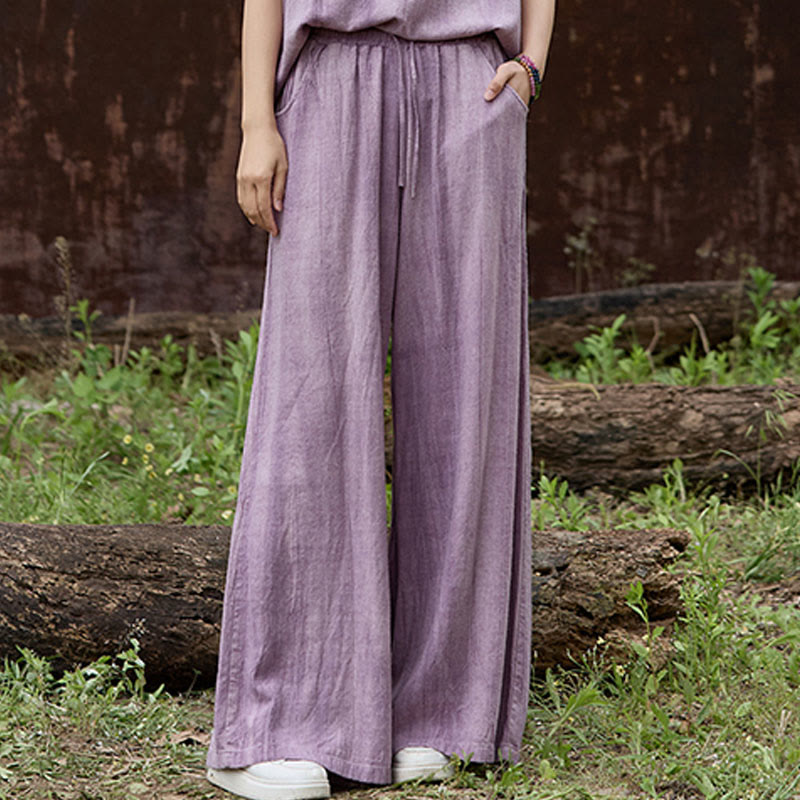 Buddha Stones Casual Tie-Dye Women's Linen Wide Leg Pants With Pockets - image 2