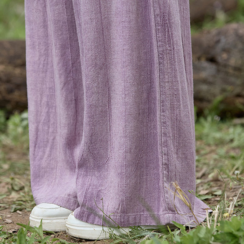 Buddha Stones Casual Tie-Dye Women's Linen Wide Leg Pants With Pockets - image 7