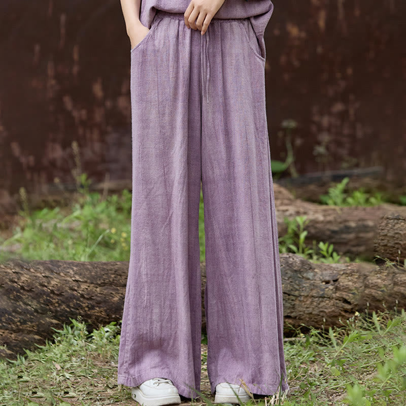 Buddha Stones Casual Tie-Dye Women's Linen Wide Leg Pants With Pockets - image 4