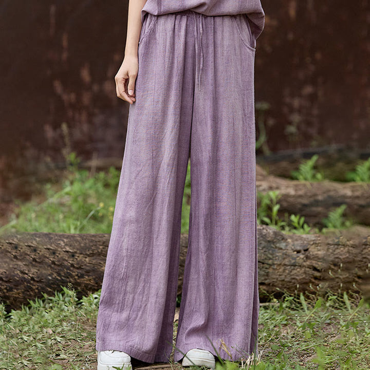 Buddha Stones Casual Tie-Dye Women's Linen Wide Leg Pants With Pockets - image 5