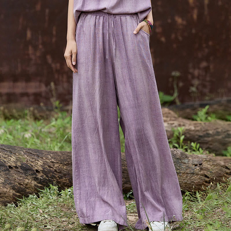 Buddha Stones Casual Tie-Dye Women's Linen Wide Leg Pants With Pockets - image 3