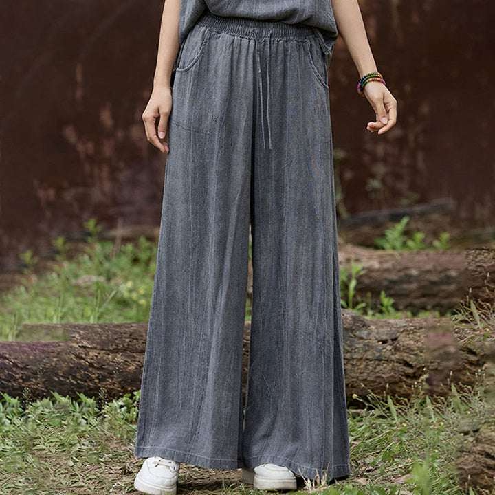 Buddha Stones Casual Tie-Dye Women's Linen Wide Leg Pants With Pockets - image 11