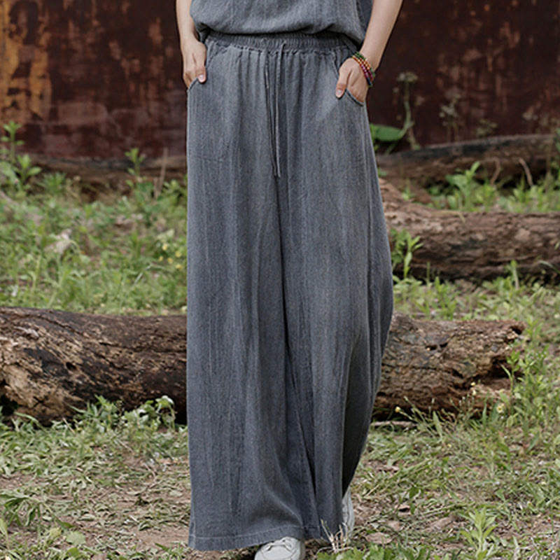 Buddha Stones Casual Tie-Dye Women's Linen Wide Leg Pants With Pockets - image 10