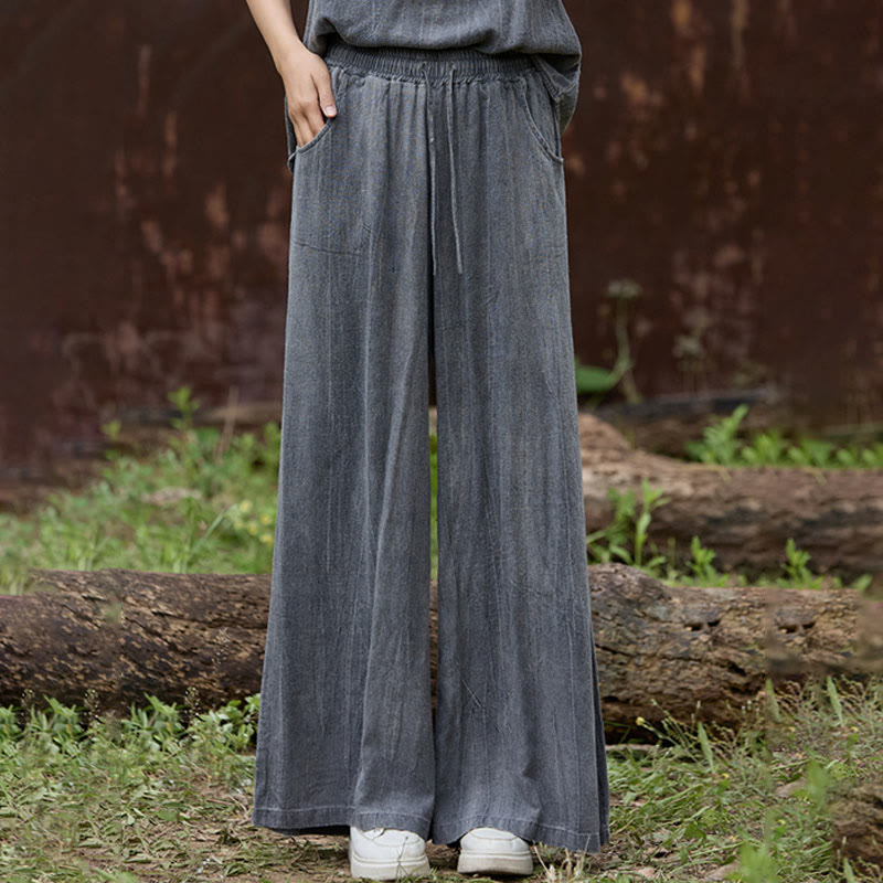 Buddha Stones Casual Tie-Dye Women's Linen Wide Leg Pants With Pockets - image 9