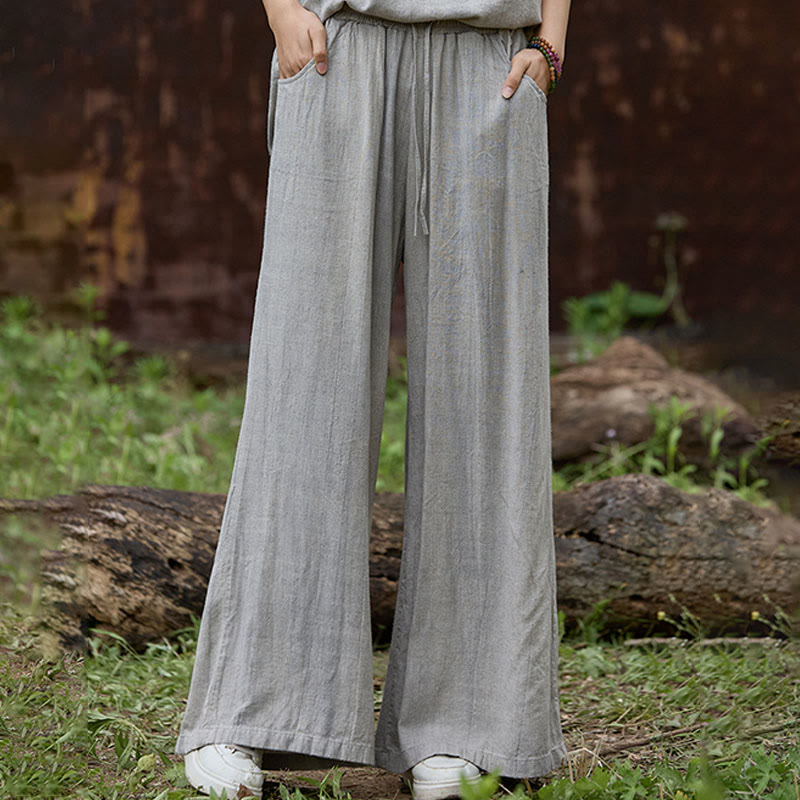 Buddha Stones Casual Tie-Dye Women's Linen Wide Leg Pants With Pockets - image 17