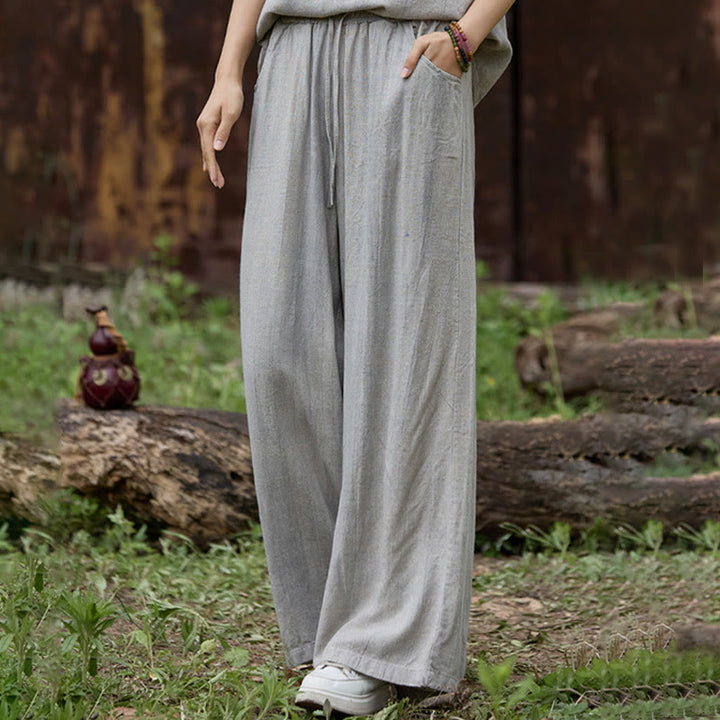 Buddha Stones Casual Tie-Dye Women's Linen Wide Leg Pants With Pockets - image 16