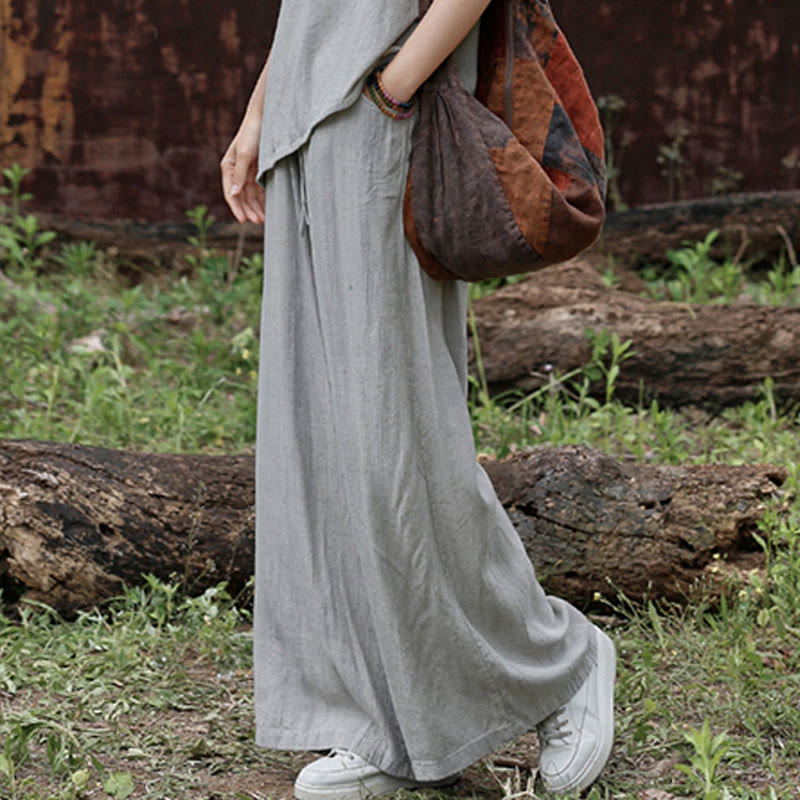 Buddha Stones Casual Tie-Dye Women's Linen Wide Leg Pants With Pockets - image 19