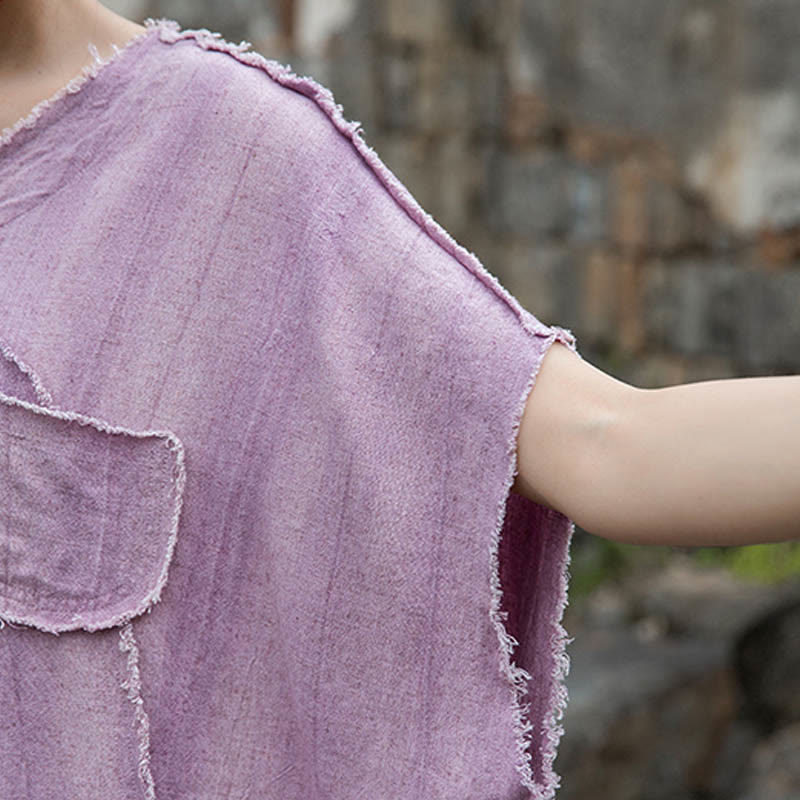 Buddha Stones Summer Tie-dye Linen V-Neck Short Sleeve Women's T-shirts - image 10