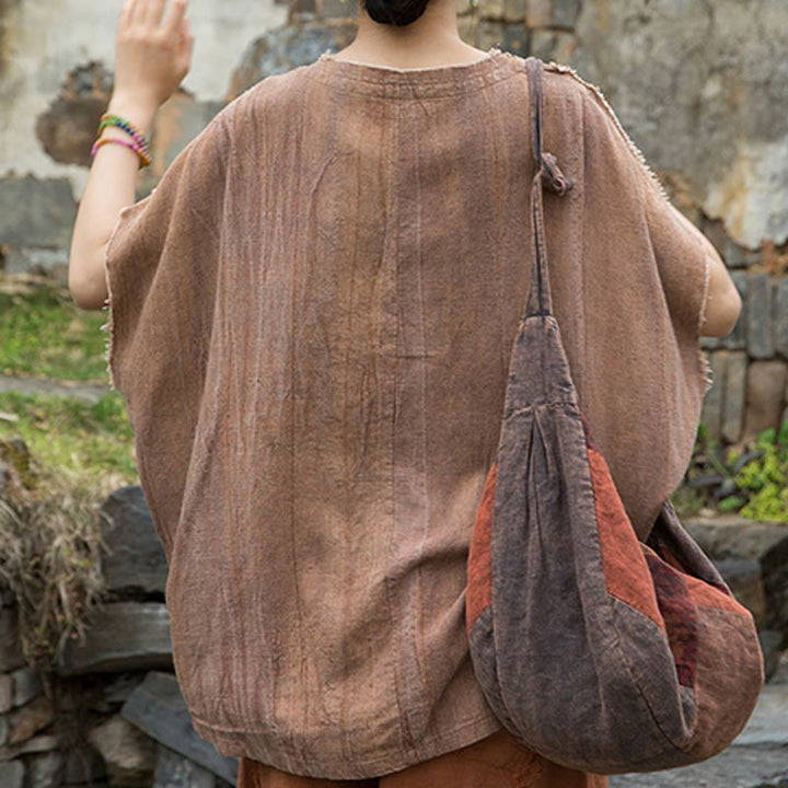 Buddha Stones Summer Tie-dye Linen V-Neck Short Sleeve Women's T-shirts - image 15