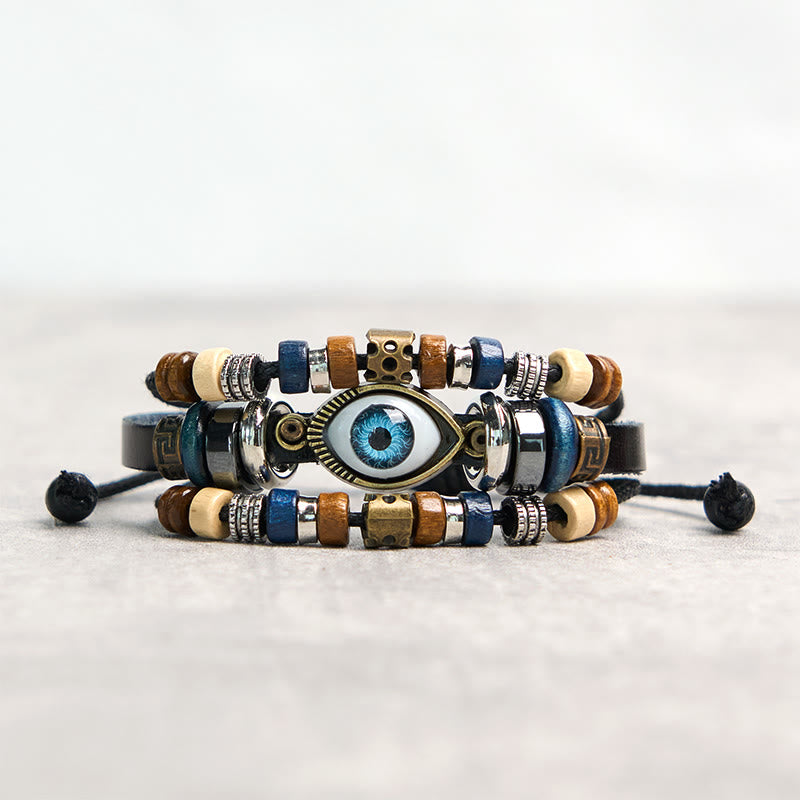 Buddha Stones Tibetan Evil Eye Leather Adjustable Protection Bracelet - STRING - Black - image 0