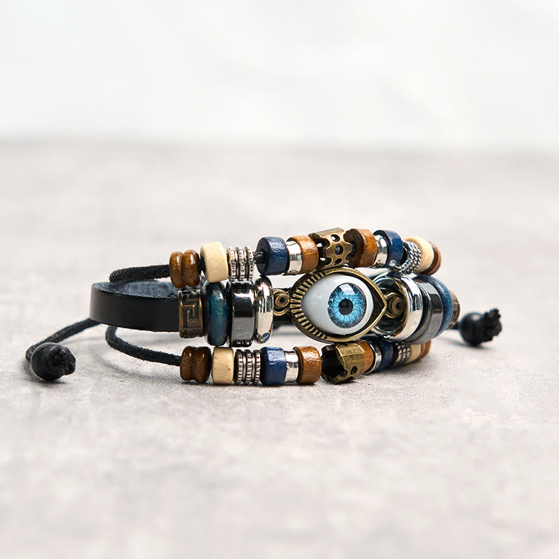Buddha Stones Tibetan Evil Eye Leather Adjustable Protection Bracelet - image 1