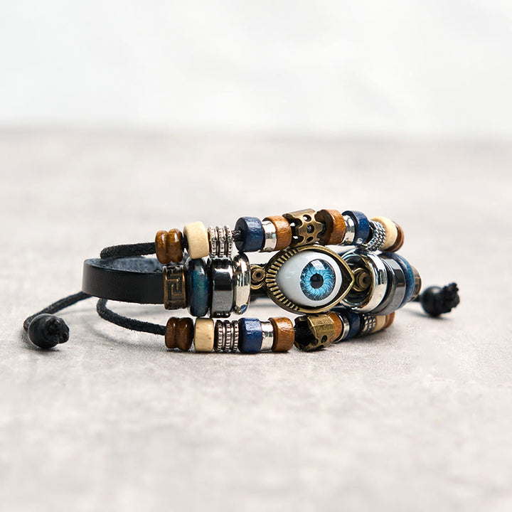 Buddha Stones Tibetan Evil Eye Leather Adjustable Protection Bracelet - image 1