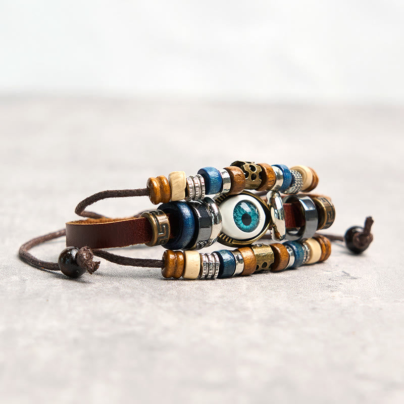 Buddha Stones Tibetan Evil Eye Leather Adjustable Protection Bracelet - image 5