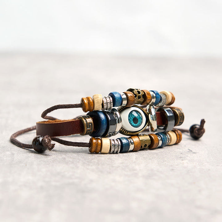 Buddha Stones Tibetan Evil Eye Leather Adjustable Protection Bracelet - image 5