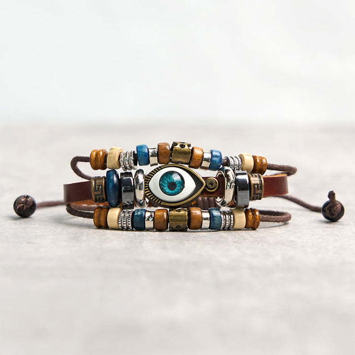 Buddha Stones Tibetan Evil Eye Leather Adjustable Protection Bracelet - STRING - Reddish Brown - image 4