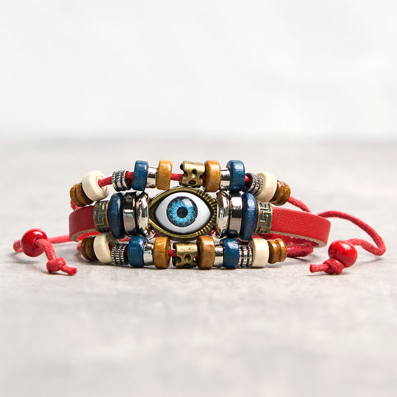 Buddha Stones Tibetan Evil Eye Leather Adjustable Protection Bracelet - STRING - Red - image 8