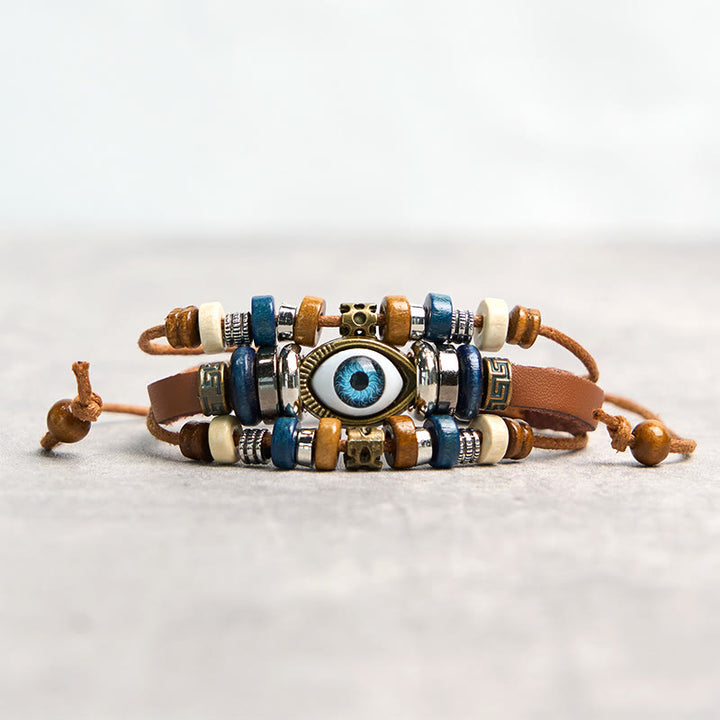 Buddha Stones Tibetan Evil Eye Leather Adjustable Protection Bracelet - STRING - Khaki - image 12