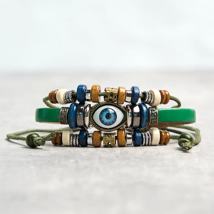 Buddha Stones Tibetan Evil Eye Leather Adjustable Protection Bracelet - STRING - Green - image 16