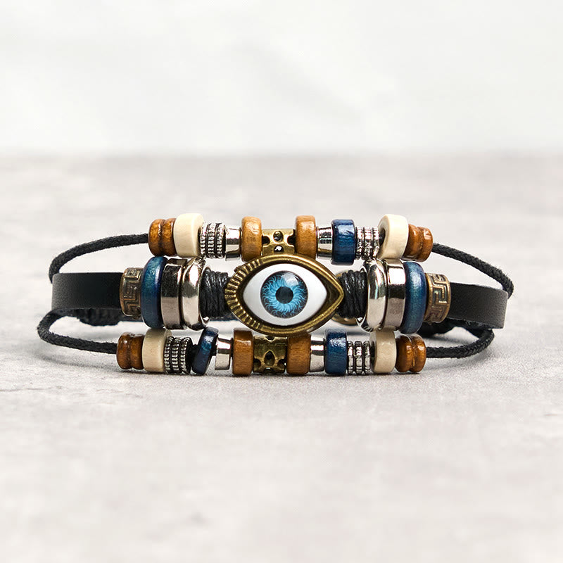 Buddha Stones Tibetan Evil Eye Leather Adjustable Protection Bracelet - BUCKLE - Black - image 29