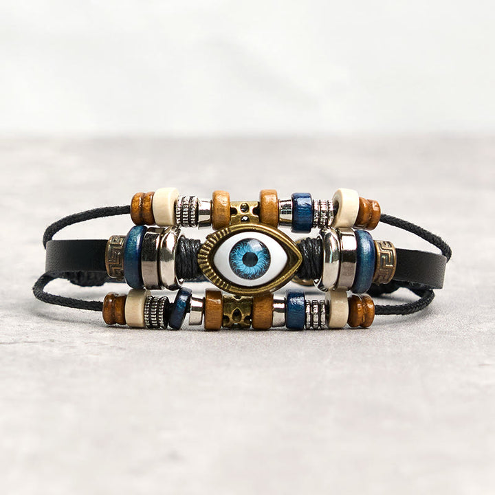Buddha Stones Tibetan Evil Eye Leather Adjustable Protection Bracelet - BUCKLE - Black - image 29