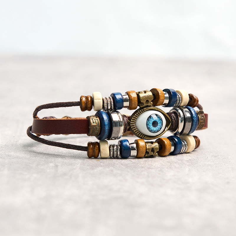 Buddha Stones Tibetan Evil Eye Leather Adjustable Protection Bracelet - image 35