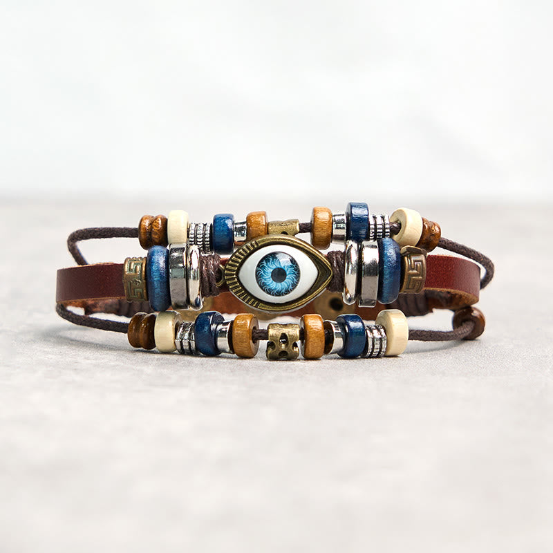 Buddha Stones Tibetan Evil Eye Leather Adjustable Protection Bracelet - BUCKLE - Reddish Brown - image 34