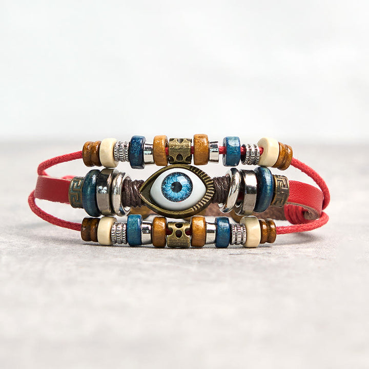 Buddha Stones Tibetan Evil Eye Leather Adjustable Protection Bracelet - BUCKLE - Red - image 38