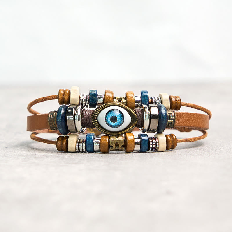 Buddha Stones Tibetan Evil Eye Leather Adjustable Protection Bracelet - BUCKLE - Khaki - image 42