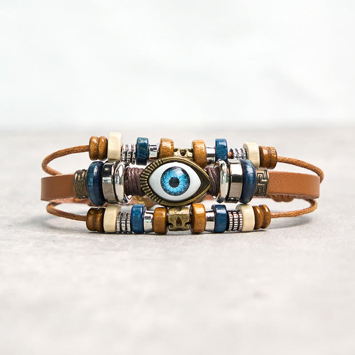 Buddha Stones Tibetan Evil Eye Leather Adjustable Protection Bracelet - BUCKLE - Khaki - image 42